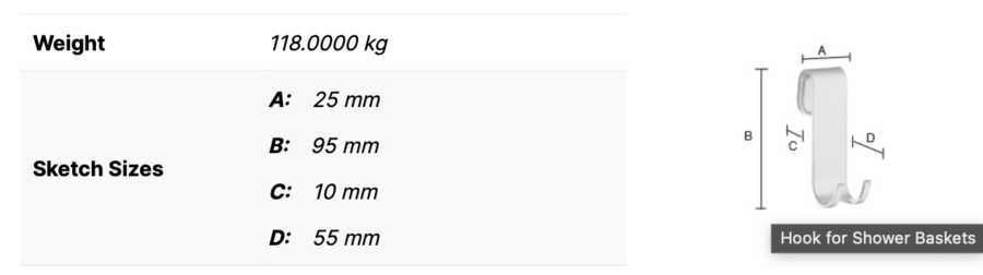 Smedbo Sideline kabliukas dušo krepšiams, DK2111 - Image 2